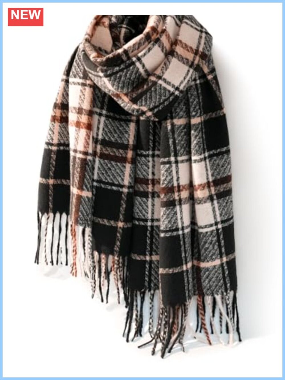 Oversized Plaid Winter Scarf Shawl Wrap Fringe